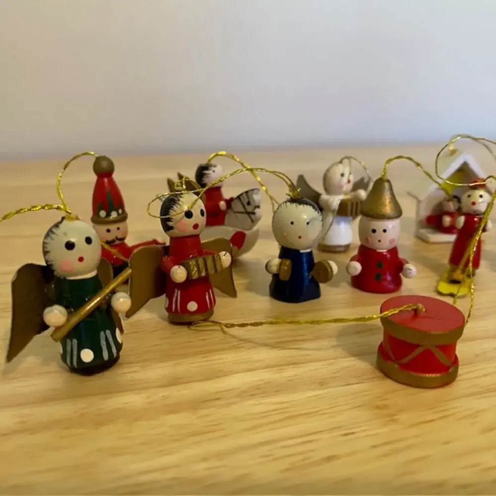 Vintage Set of Miniature Wooden Christmas Ornaments